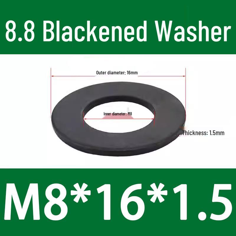 8.8 High-Strength Blackened Metal Flat Washer Spacer, Galvanized and Thickened, Sizes: M3-M12.