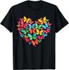 Colorful Butterfly Heart Graphic Print Casual Short Sleeve Cotton Crewneck T-Shirt for Men