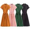 Western Style 2024 Summer New Women Clothes Elegant Drawstring Cotton Shirt Jumpsuit Long Dress 2183246