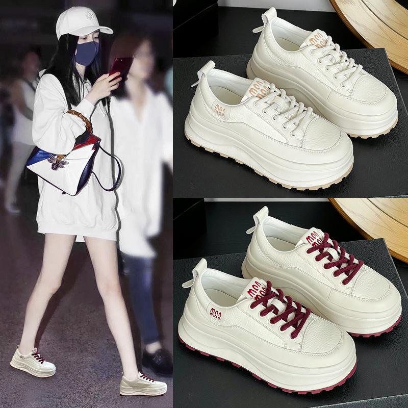 Platform white shoes women's spring new leather versatile sports and leisure shoes comfortable soft sole lightweight board shoes