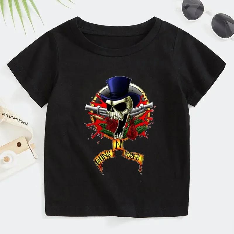 3T~14T Rock Band Gun N Roses Children's T Shirt Boys and Girls Music Short Sleeve Tops Kids Casual Cotton Clothes