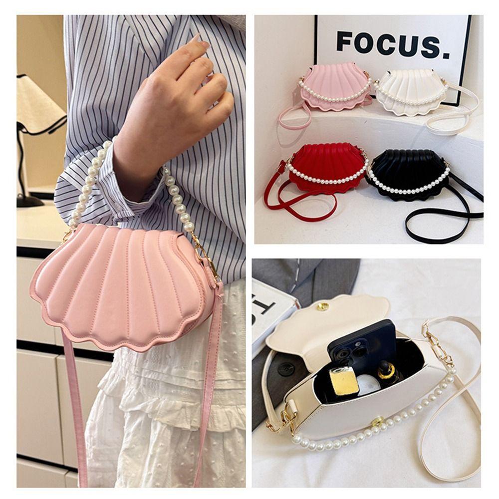 Fashion Minimalist Casual Crossbody Bag Shell Shoulder Bag for Women, Stylish Small Design with Pearls