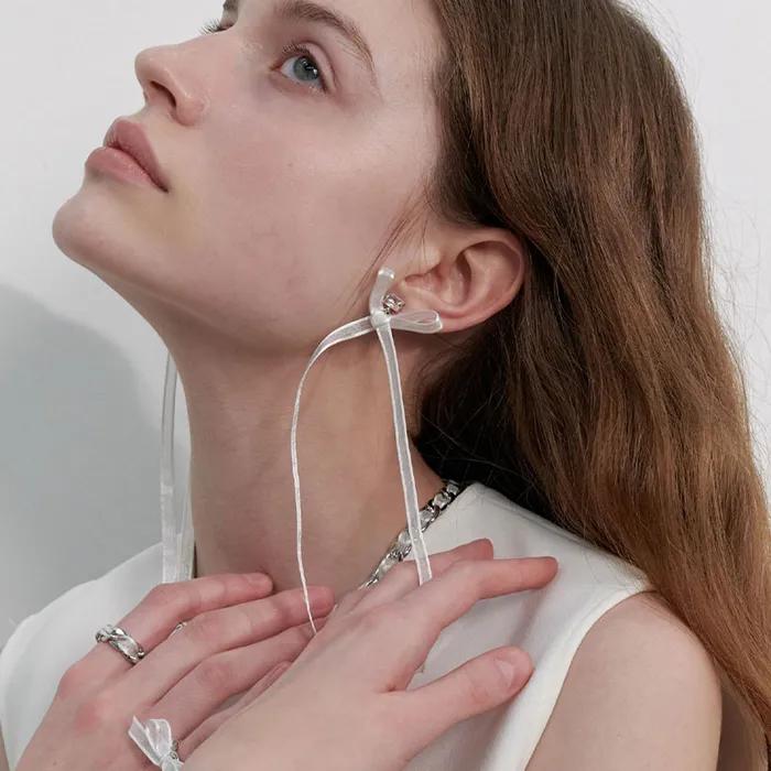 Sheer Ribbon Earrings (L241MER040)