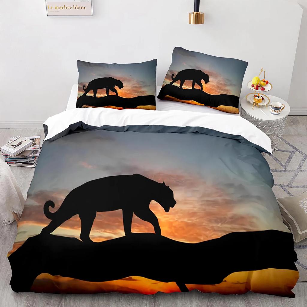 Leopard Duvet Cover King Queen Size Black Panther Bedding Set For Teens Boys Men Cheetah Quilt Cover Wild Animal Comforter Cover