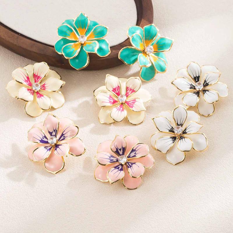 Exaggerated Colorful Drip Oil Large Flower Stud Earrings for Women Bohemia Metal Double-Layer Floral Earrings Holiday Jewelry