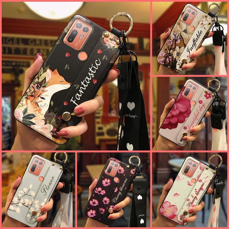 Durable Wristband Phone Case For HTC Desire 20 Plus/D20+ Lanyard Back Cover Shockproof Flower Soft case Fashion Design
