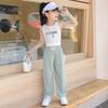 Summer Ice Silk Girls Panst Kids Casual Solid Trousers Children Clothes Mid Elastic Waist Drawstring Wide Leg Pants
