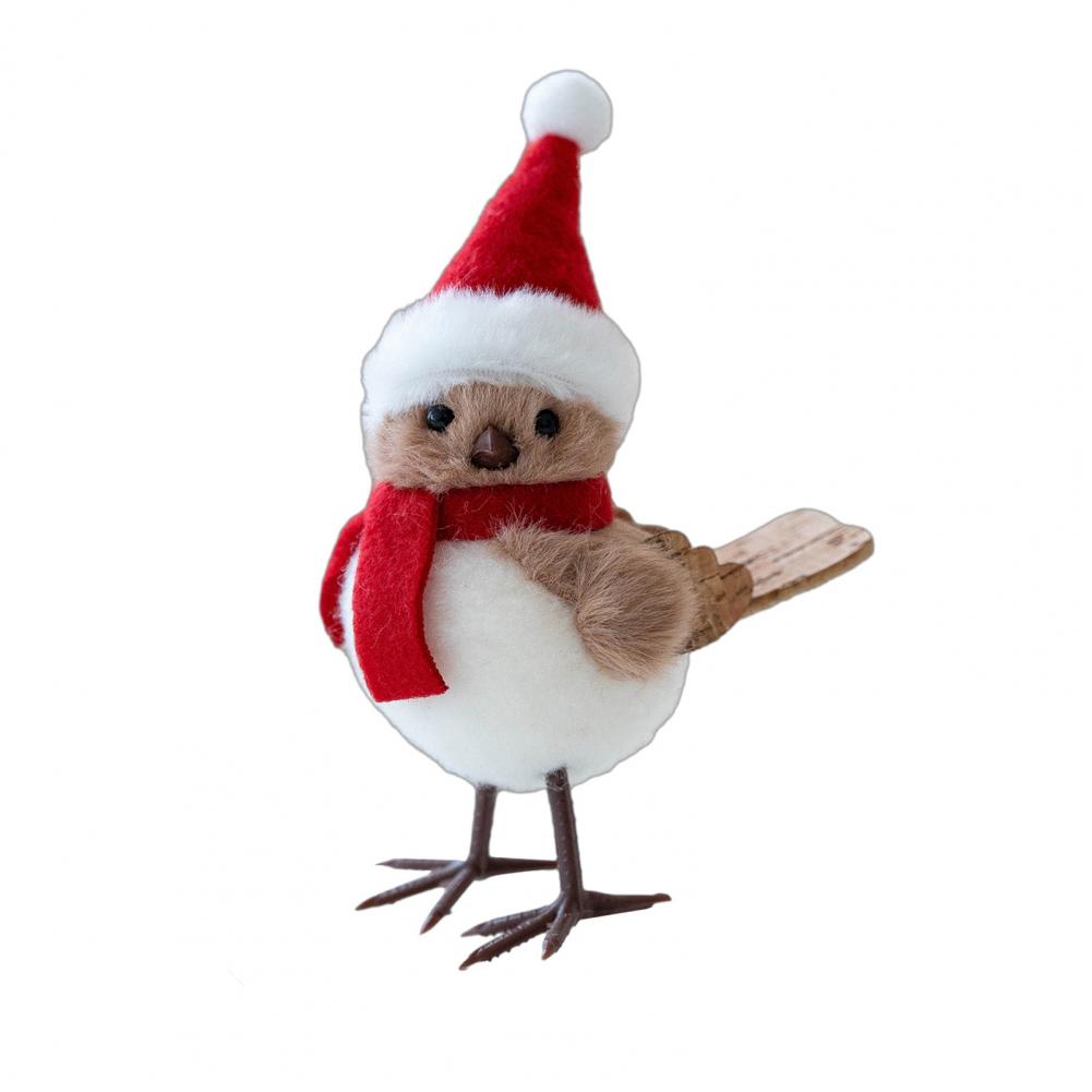 Party Decoration Christmas Christmas Ornament Bird with Santa Hat Plush Tiny Bird Figurine Festive Hanging Pendant for Home