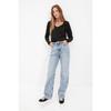 Black 100% Cotton Regular/normal Fit Basic V-neck Long Sleeve Knitted T-shirt Twoaw21ts0099