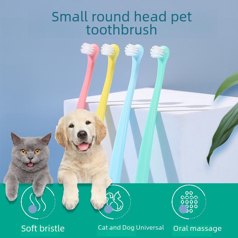 Round Head Pet Toothbrush with Soft Bristles for Cats and Dogs