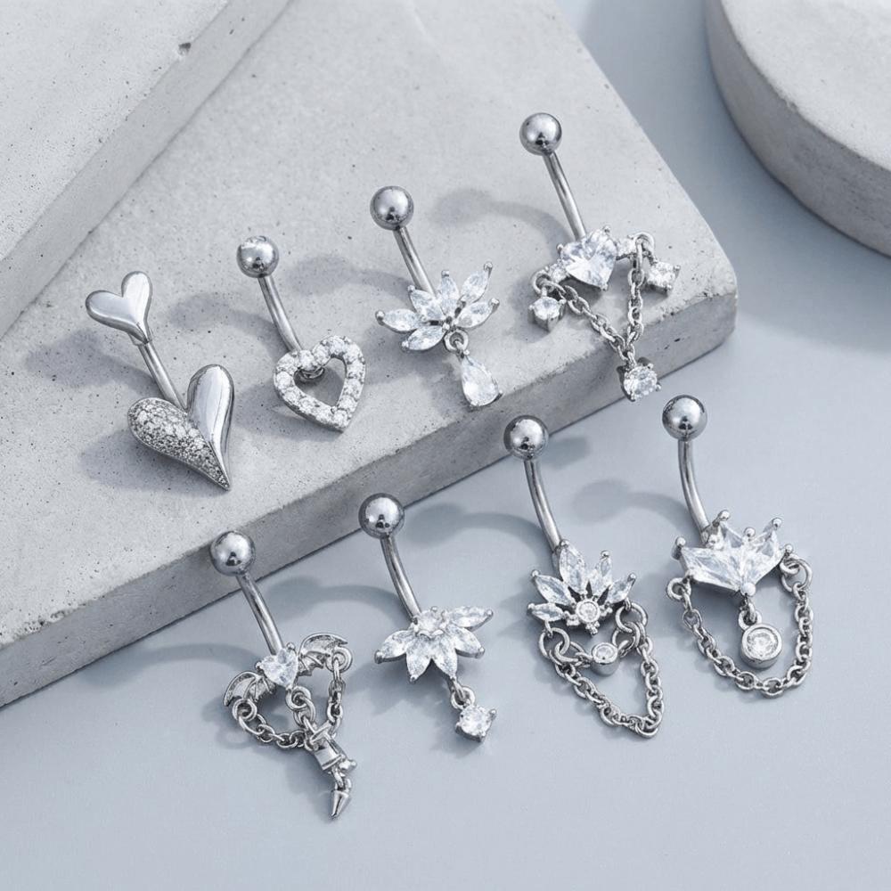 Elegant Gem Navel Piercing Copper Shiny Body Jewelry Round Crystal Ball Belly Button Rings Women
