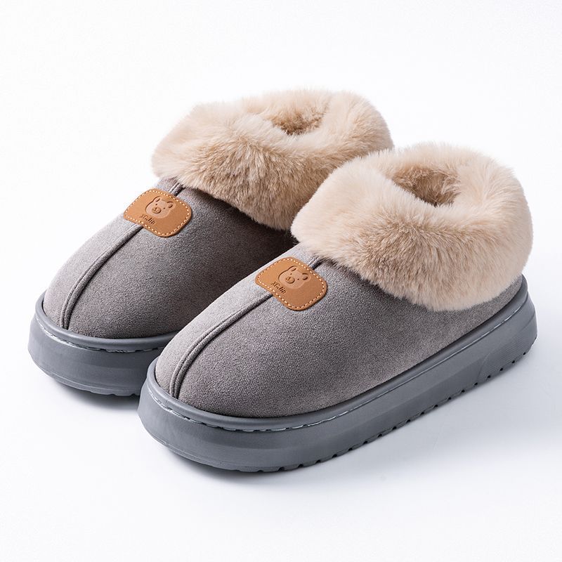 Baumwollpantoffeln mit Fersenpolster, Damen tragen hochgeschnittene Samt-Schnee-Stiefel mit dicker Sohle im Winter, und das Fell ist integriert, um zu Hause warm zu halten, Baumwollschuhe Herren