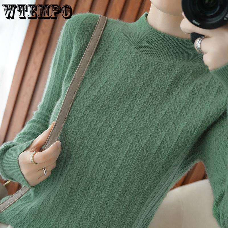 Half High Collar Pullover Sweater for Women Autumn and Winter Long Sleeved Knitted Sweater