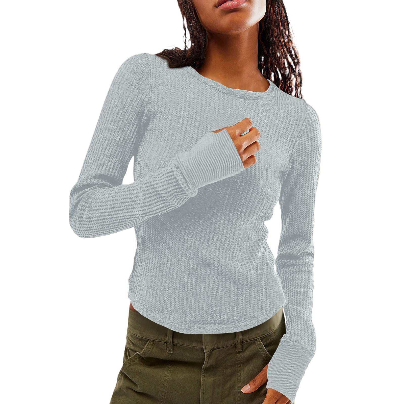 

Women s Casual Long Sleeve T-shirt And Winter Color Slim Pullover Bottom Shirt Tops L синий