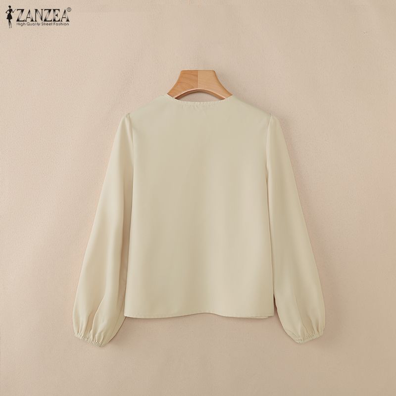 ZANZEA Chemisier décontracté à manches longues et col rond pour femme, couleur unie