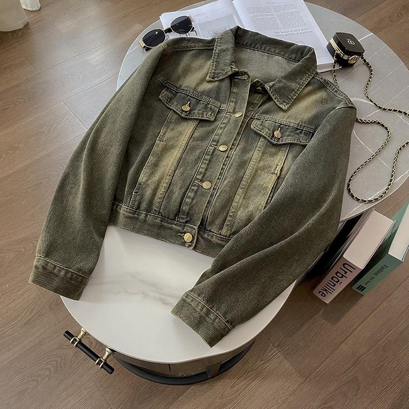 Jachetă de blugi scurtă simplă de toamnă nouă pentru femei, cu croială largă retro