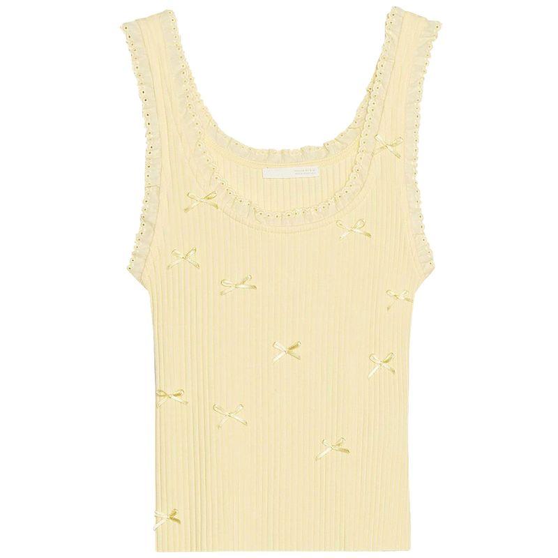 Zaprha 2025 New Arrival Sexy Silm Sleeveless Cotton Lace Bowknot Decoration Rib T-shirt Female 0858317