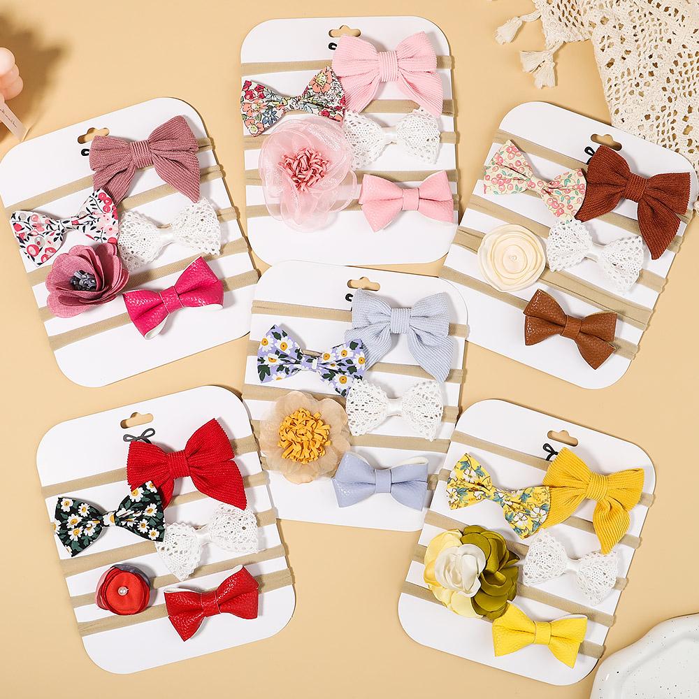 5Pcs/Set Newborn Elastic Nylon Hair Bands Solid Lace Bows Baby Headband For Girls Turban New Headwear Kids Hair Accessories Gift