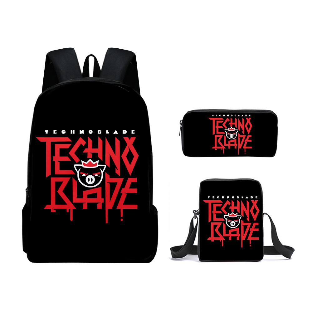 Klassiek Populair Technoblade 3D Print 3 stuks/Set leerling Schooltassen Laptop Dagrugzak Rugzak Schuin gedragen schoudertas Etui