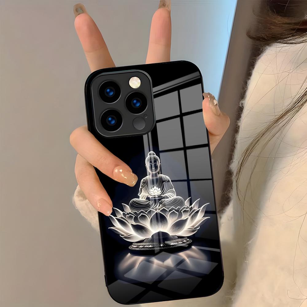 Buddha Statue And Lotus Phone Case For IPhone 17 Pro Max 16 15 14 Pro Max 13 11 Plus Glass Cover