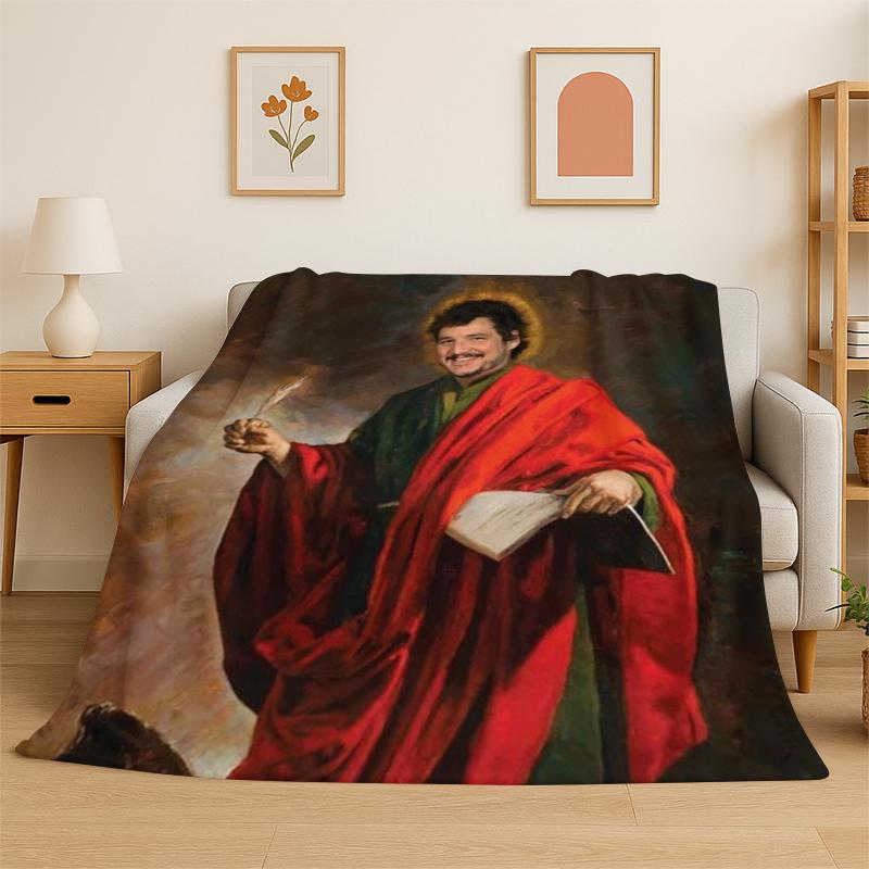 

Fashion Pedro Pascal Star Flannel Blanket Soft Warm Throw Blanket for Bedroom Living Room Bed Travel Camping Picnic Gift Kids 75x90cm