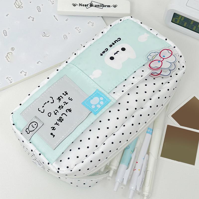 Kreskówkowy Uroczy Kot w Kropki Piórnik Duża Pojemność Wielowarstwowa Torba na Artykuły Szkolne Piórniki Artykuły Szkolne dla Uczniów