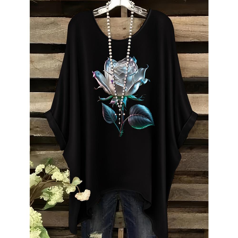 Sommer Elegante Frau Blumenprint Oberteil Vintage Rundhals Damen Kurzarm Y2k Grafik T-Shirt Mode Y2k Kleidung Frau 2025
