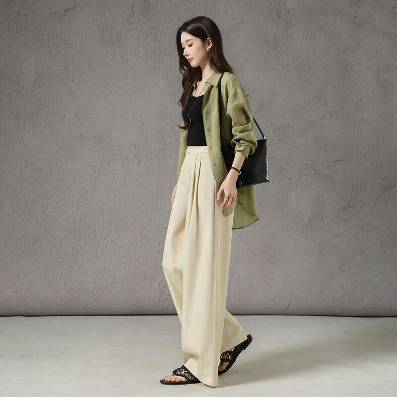 Demana Women's 100% Cotton Pleated Wide-Leg Casual Pants