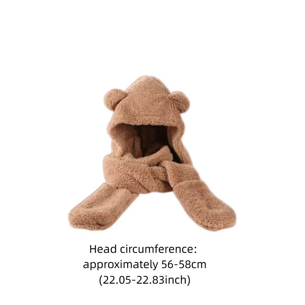 Comfortable 3 in 1 Bear Ear Plush Beanie Thickened Ear Protection Plush Scarf Hat Gloves Warm Earmuffs Fleece Scarves Hat Ladies