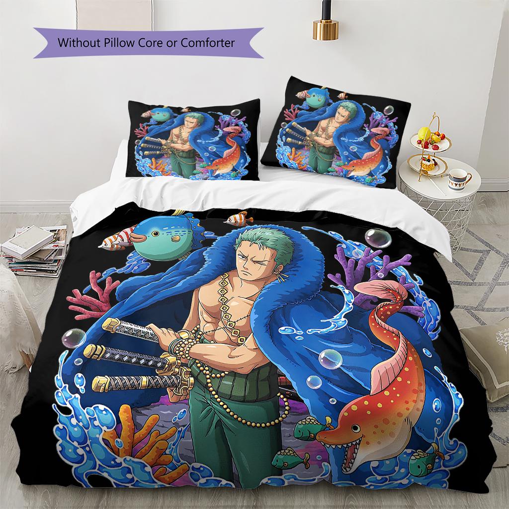 Conjunto de Colcha com Padrão de Desenho Animado Capa de Colcha Fronha Decoração de Casa Presente de Aniversário (1 capa de edredom + 2 fronhas, sem enchimento.)