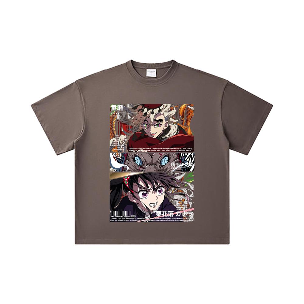 260 GSM Double Yarn 32 Count 100% Cotton Demon Slayer V30 Kanao X Doma White Print Unisex Heavy Cotton T Shirt