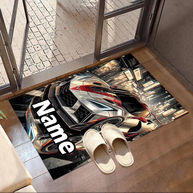 Custom Name Personalized Chevrolet Corvette Print Carpet, Versatile Home Decor Rug, for Playroom, Apartment, Balcony, Entryway, Hallway Gift