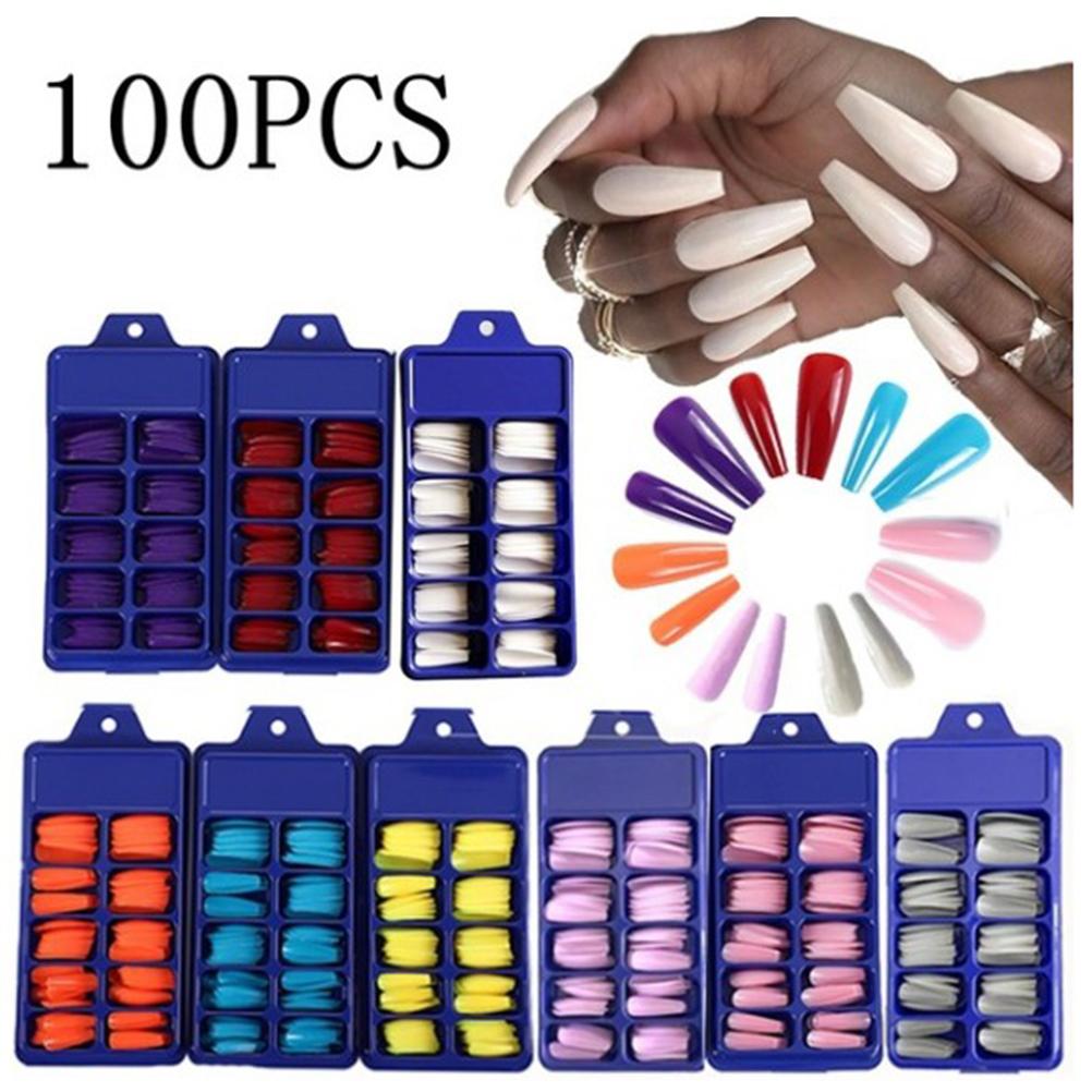 100PcsBox Coffin Ballerina False Nail Tips Full Cover Nails Tips DIY Acrylic Nail Art 10 Sizes