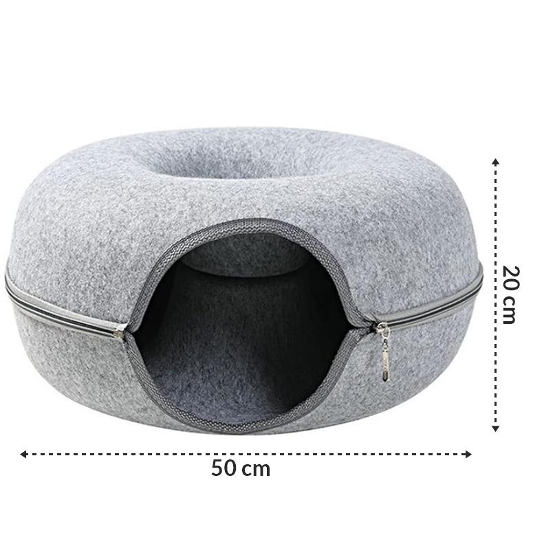 Bed, House, Tunnel for Cats and Dogs, Round Donut, Light Gray, 50cm