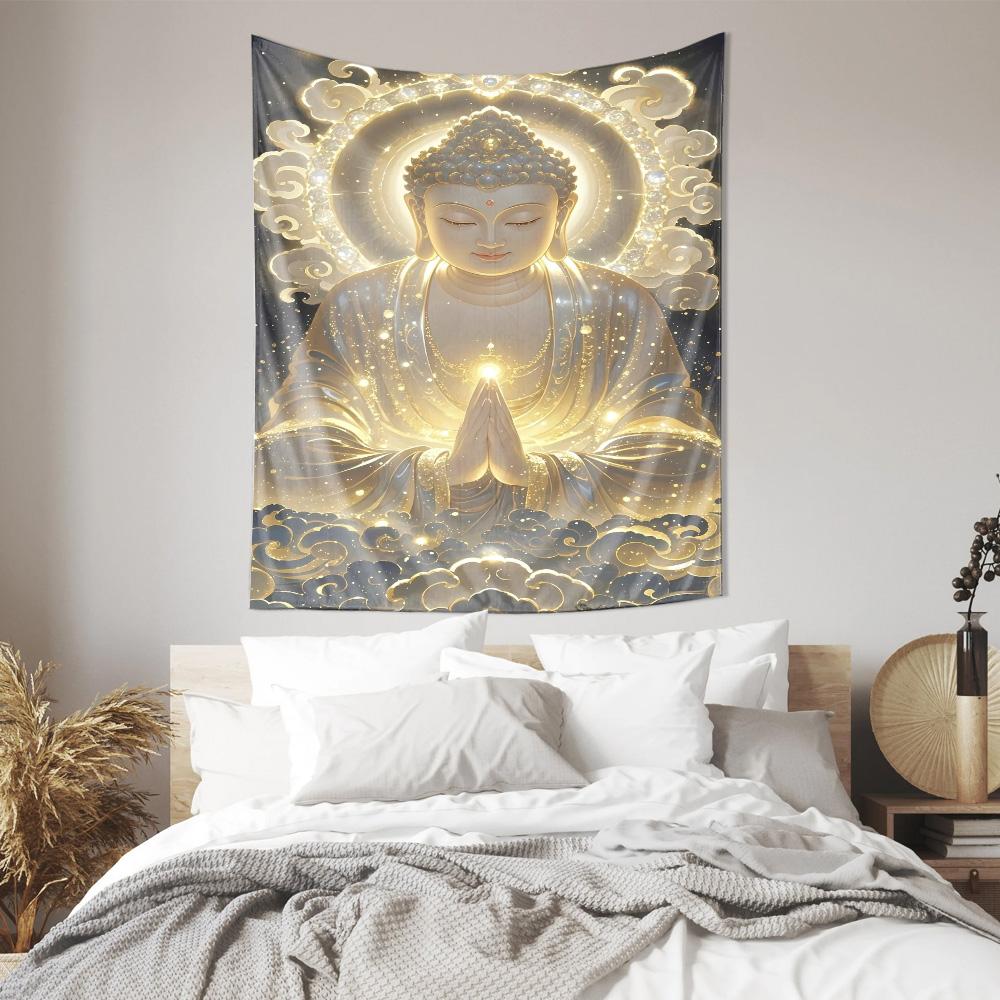 Golden Halo Buddha Wall Hanging  Home Decor Tapestry for Wall Art