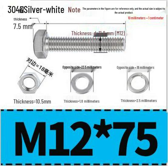 304 Stainless Steel Hex Head Bolt and Nut Set M6-M14, Lengths 8-100mm