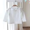 Girls' White Peter Pan Collar Long Sleeve Cotton T-Shirt for Spring/Autumn