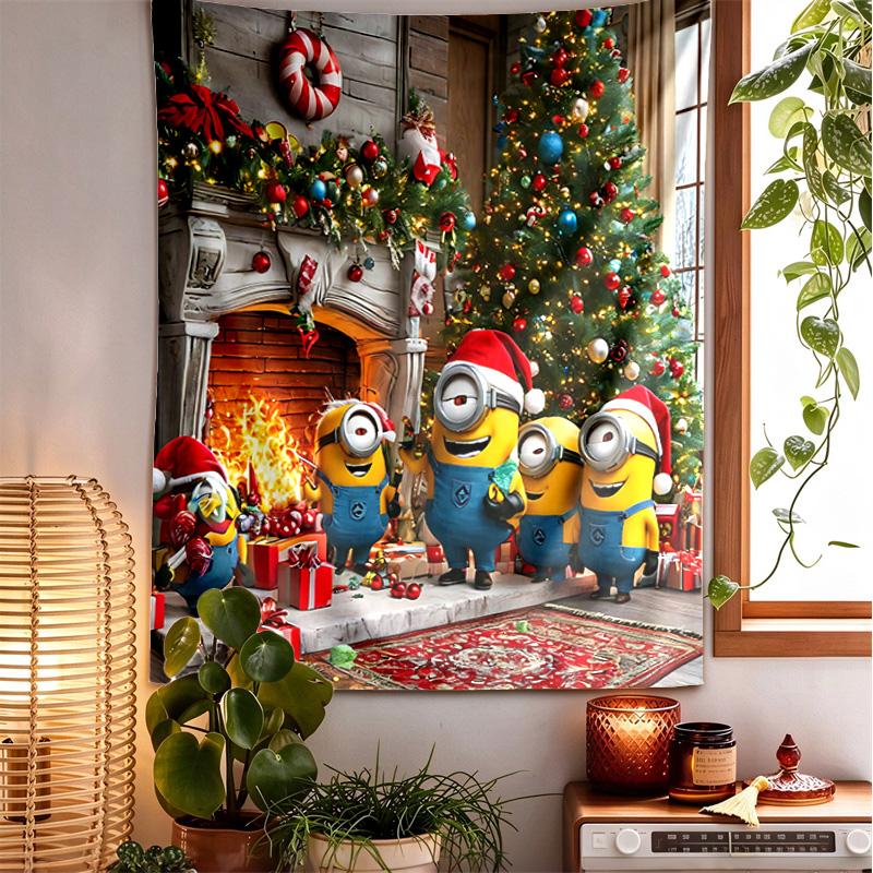 Minion Christmas Pattern Tapestry Wall Hanging Boho Aesthetic Wall Blanket For Bedroom Living Room Dorm Home Wall Decor 101243