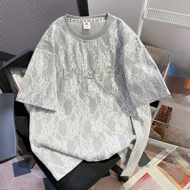 A Plus-size Lace Shirt with Embroidery