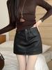 Women's High Waist A-Line PU Leather Skirt - Sexy Autumn/Winter Short Skirt with Hip Wrap Design