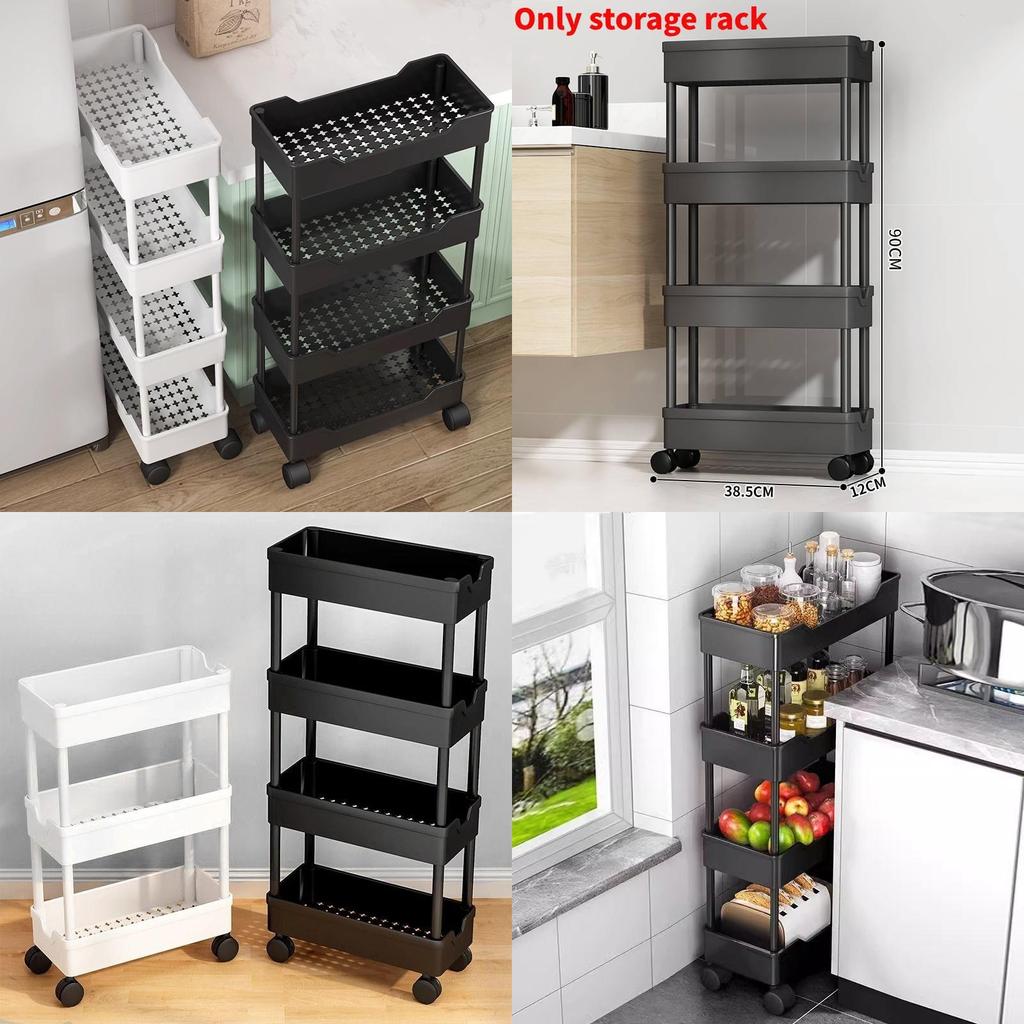 Minimalistyczny Plastikowy 4-poziomowy Wąski Wózek do Przechowywania do Organizacji Łazienki, Kuchni i Szafy