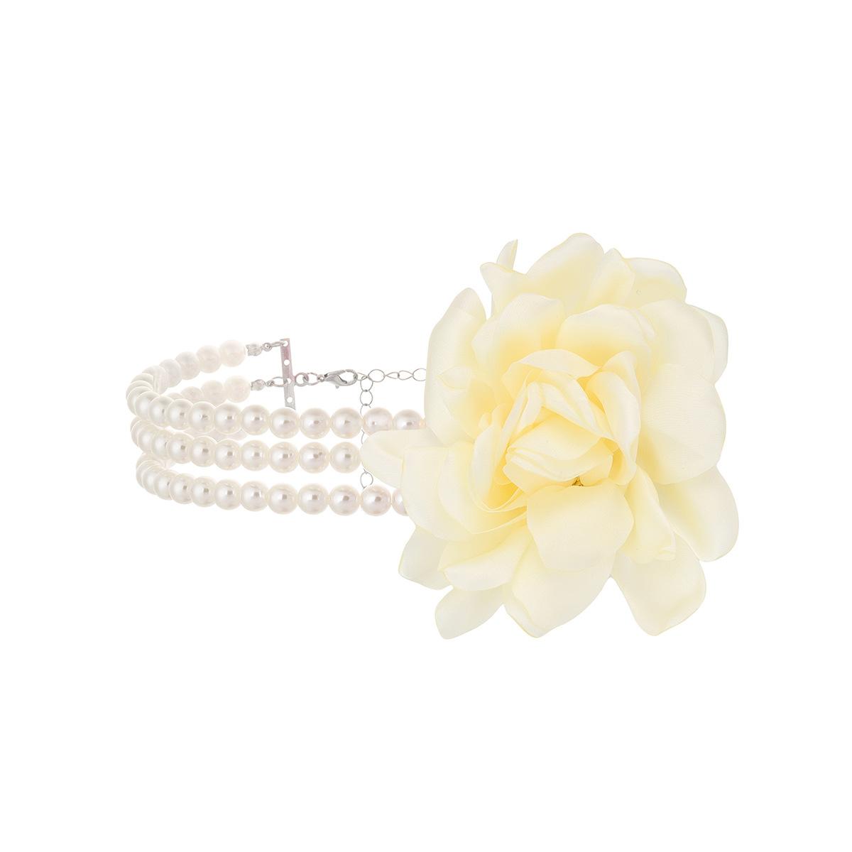 

European and American choker necklace fashion three-dimensional fabric flower choker multi-layer pearl neck chain