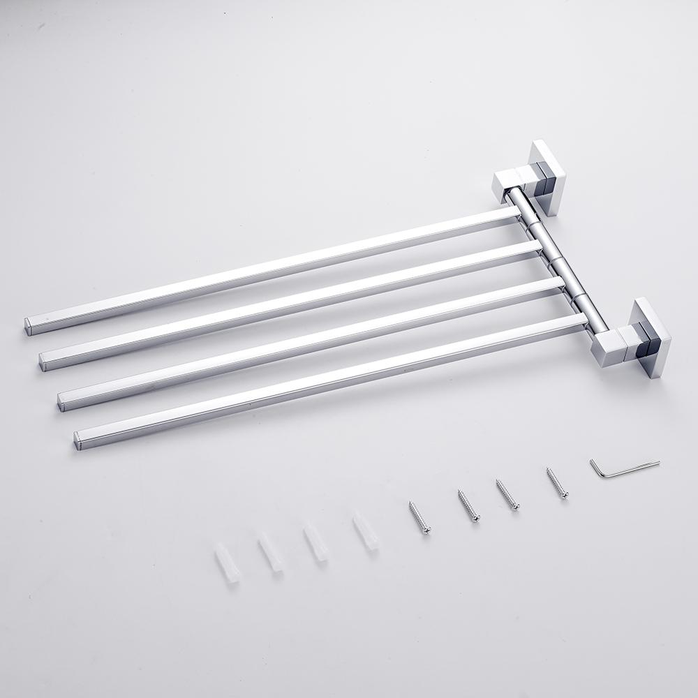 Stainless Steel Swivel Towel Bar Space Saving Wall-Mounted 2/4 Arm Rotatable Towel Storage Holder for Home Kitchen Bathroom