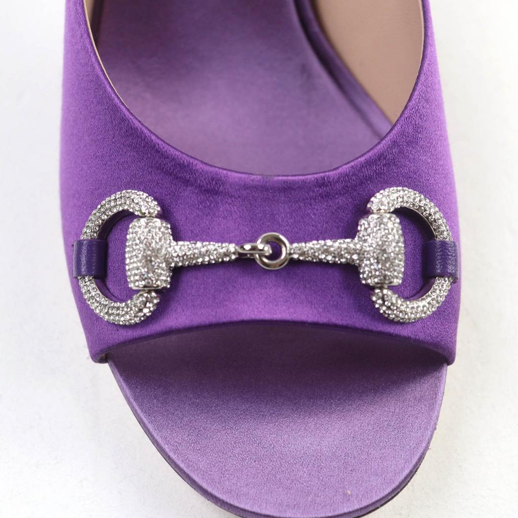 Excellent GUCCI Mule Horsebit Crystal Satin Purple Satin Women 38 771594 Used