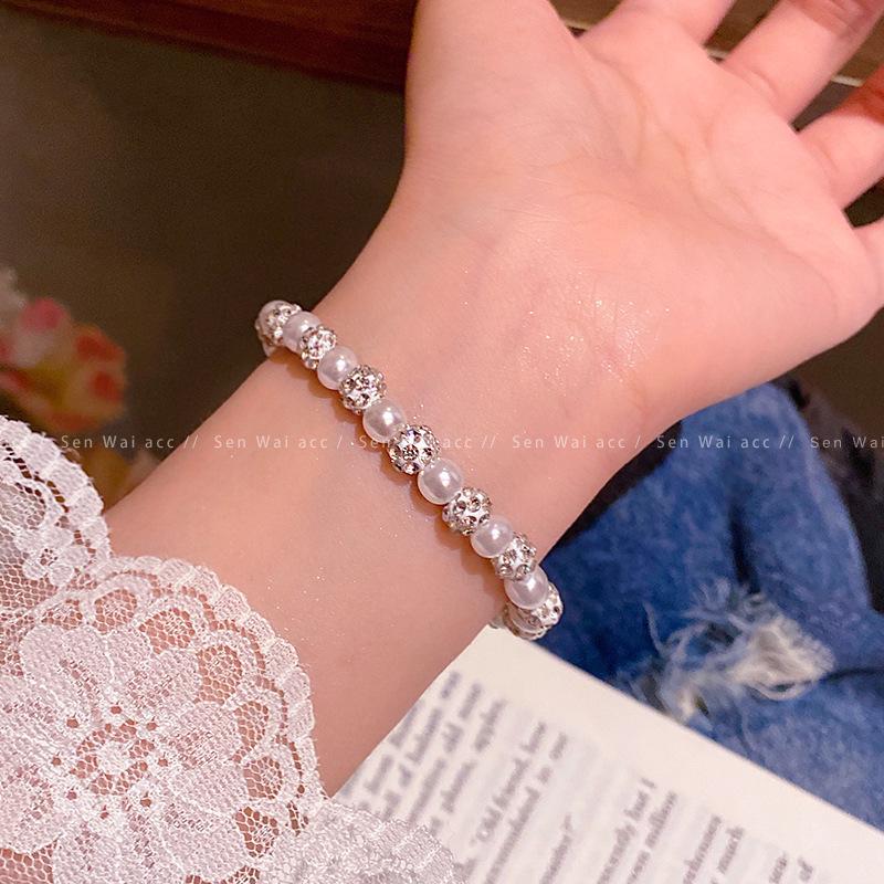 Korean Retro Pearl Titanium Steel Women's Bracelet - High-End Ins Style Beaded Bangle for Couples