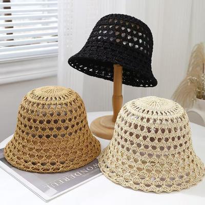 Summer Hollow Bucket Hat Women's Breathable Hat Thin Sunscreen Sunshade Bucket Hat Fashion Basin Hat Travel Sun Hat