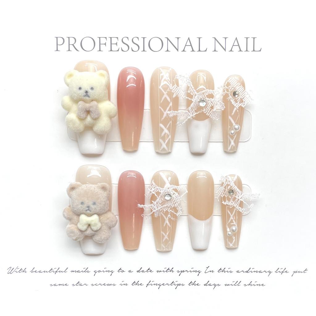 10pcs/set Purely Handmade Wearable Nails Removable Nail Art French Simple False Nails Finished Long and Short Nails