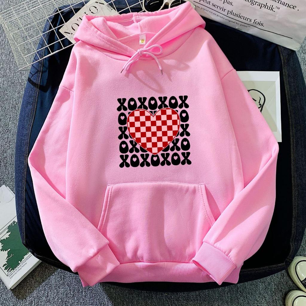 Bluza z kapturem z nadrukiem w kształcie serca w szachownicę z transgranicznego handlu zagranicznego dla mężczyzn i kobiet, modny i uniwersalny top, Amazon