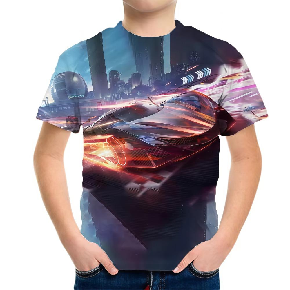 Children's clothing T-shirt, summer short sleeved T-shirt, round neck children's clothing top, fashionable 3D car printed casual boys' clothing