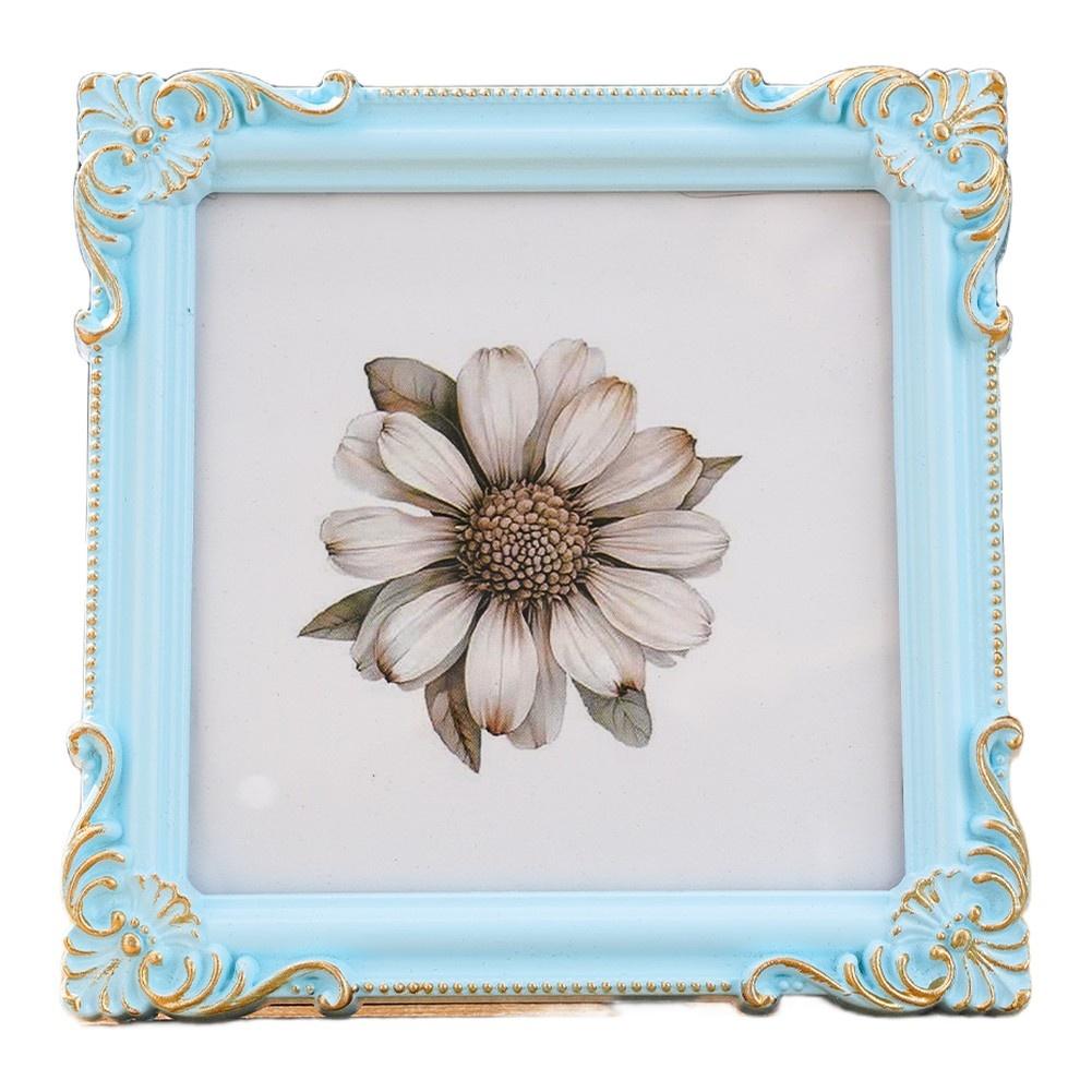 

1pc Vintage Resin Picture Frame 4.52*4.52 Inches Small Stylish Picture Frames Wall Hanging Frames For Jewelry Photos Display светло-синий